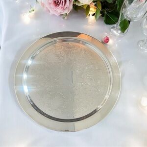 Silver Plated Serving Platter 20" Lg Butlers Tray Embossed Scroll Monogrammed L
